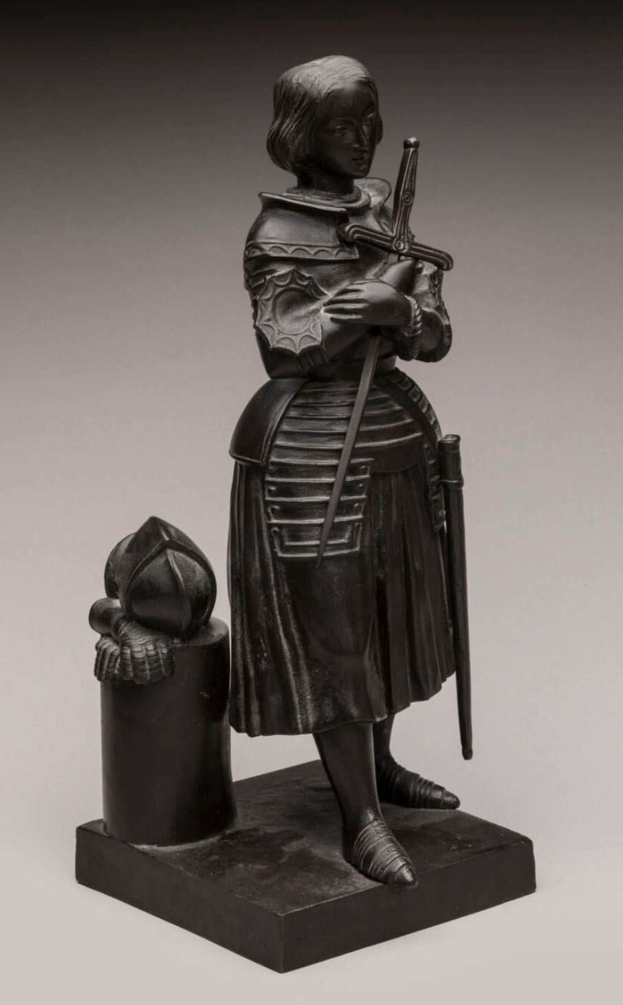 Jeanne d'Arc en prière - Bronze signé avec marque fondeur A.Virot- Marie d'Orleans