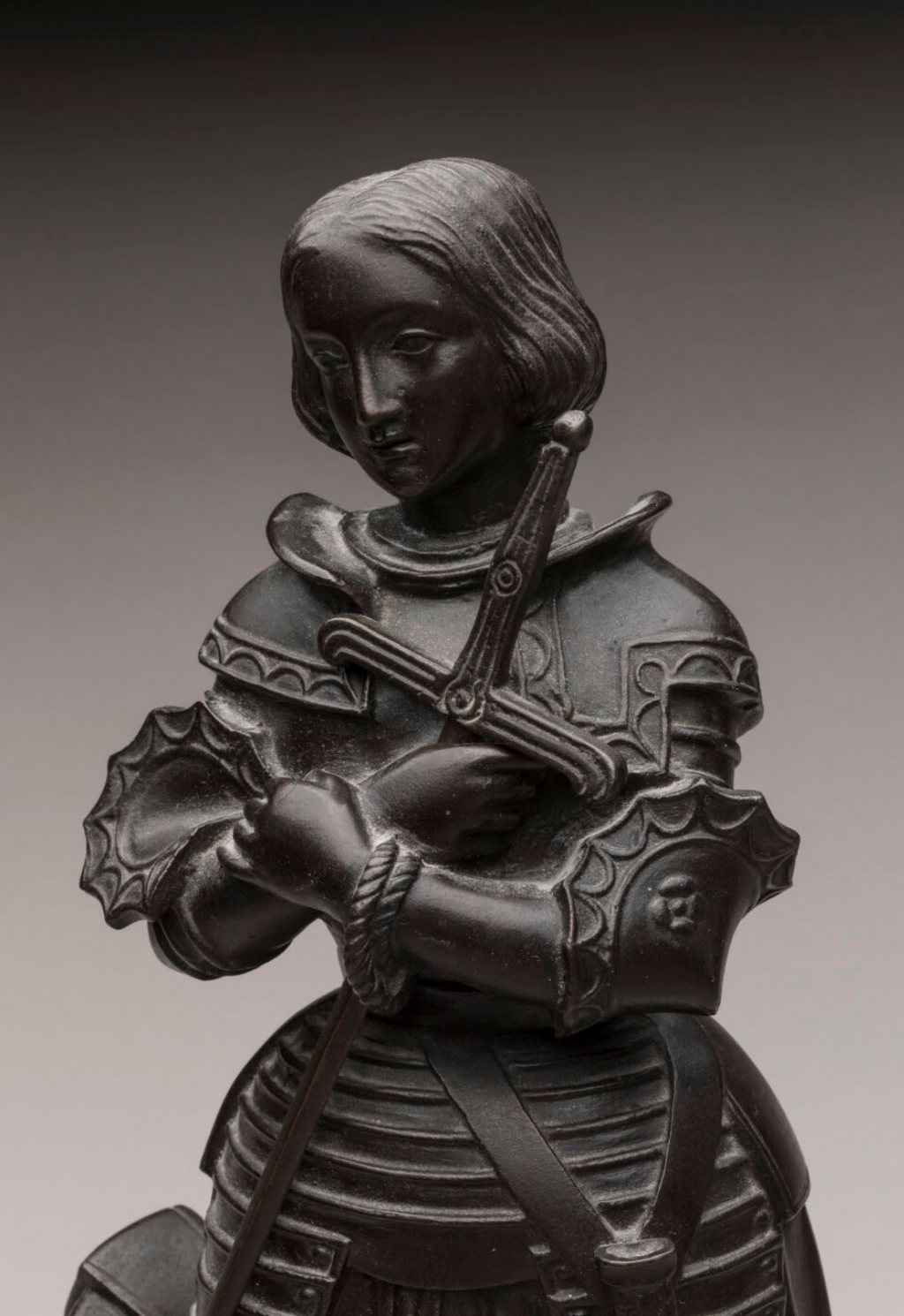 Jeanne d'Arc en prière - Bronze signé avec marque fondeur A.Virot- Marie d'Orleans