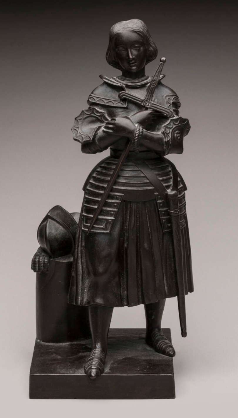 Jeanne d'Arc en prière - Bronze signé avec marque fondeur A.Virot- Marie d'Orleans