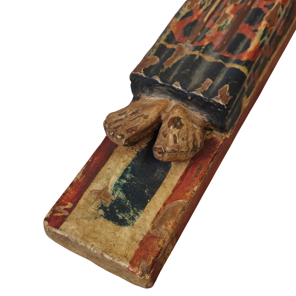 Magnifique Christ en Majesté, style roman - bois sculpté polychromé -