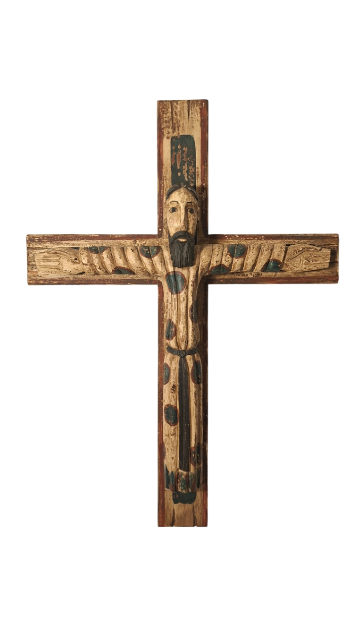 Christ en Majesté, Style roman - Bois sculpté Polychrome - Fin XIXeme début XXeme