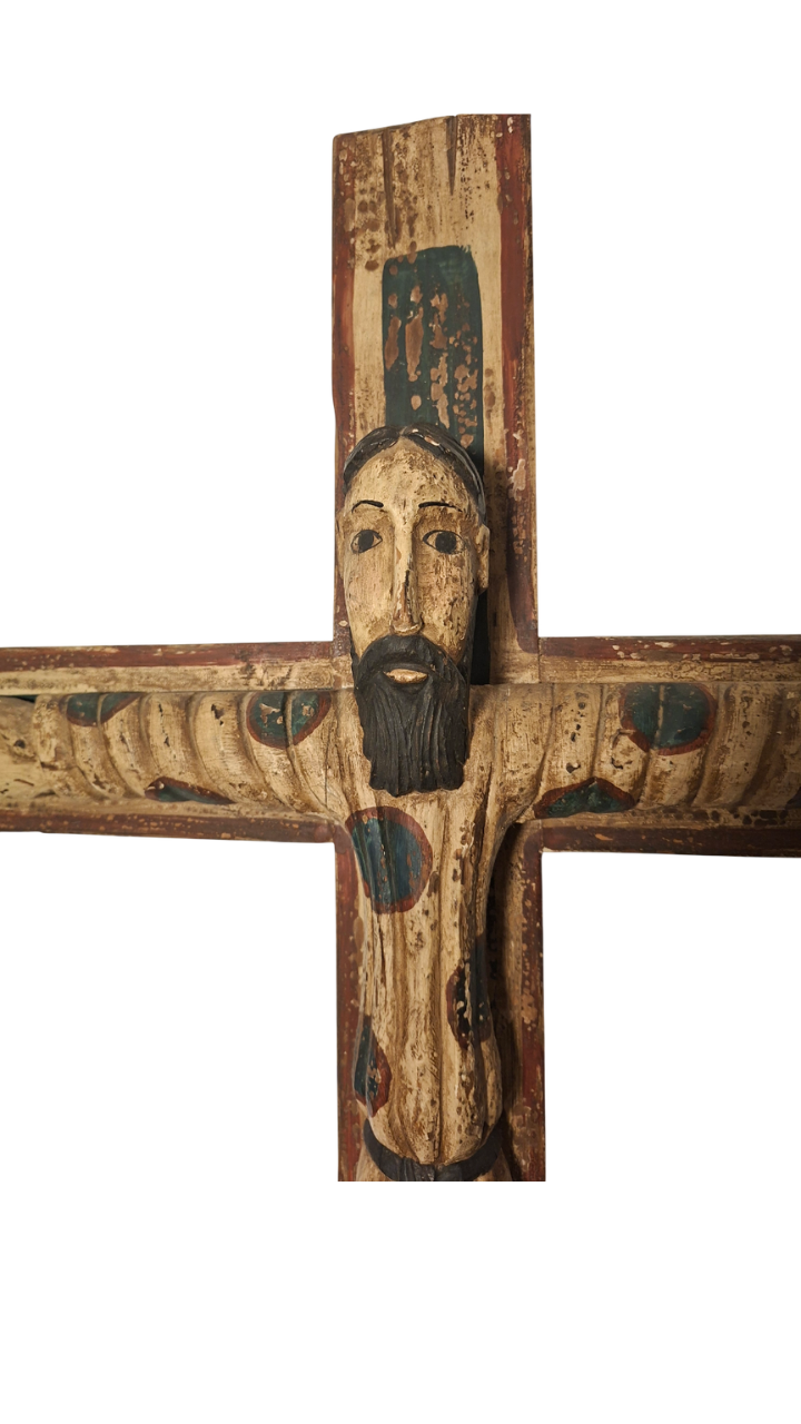 Christ en Majesté, Style roman - Bois sculpté Polychrome - Fin XIXeme début XXeme