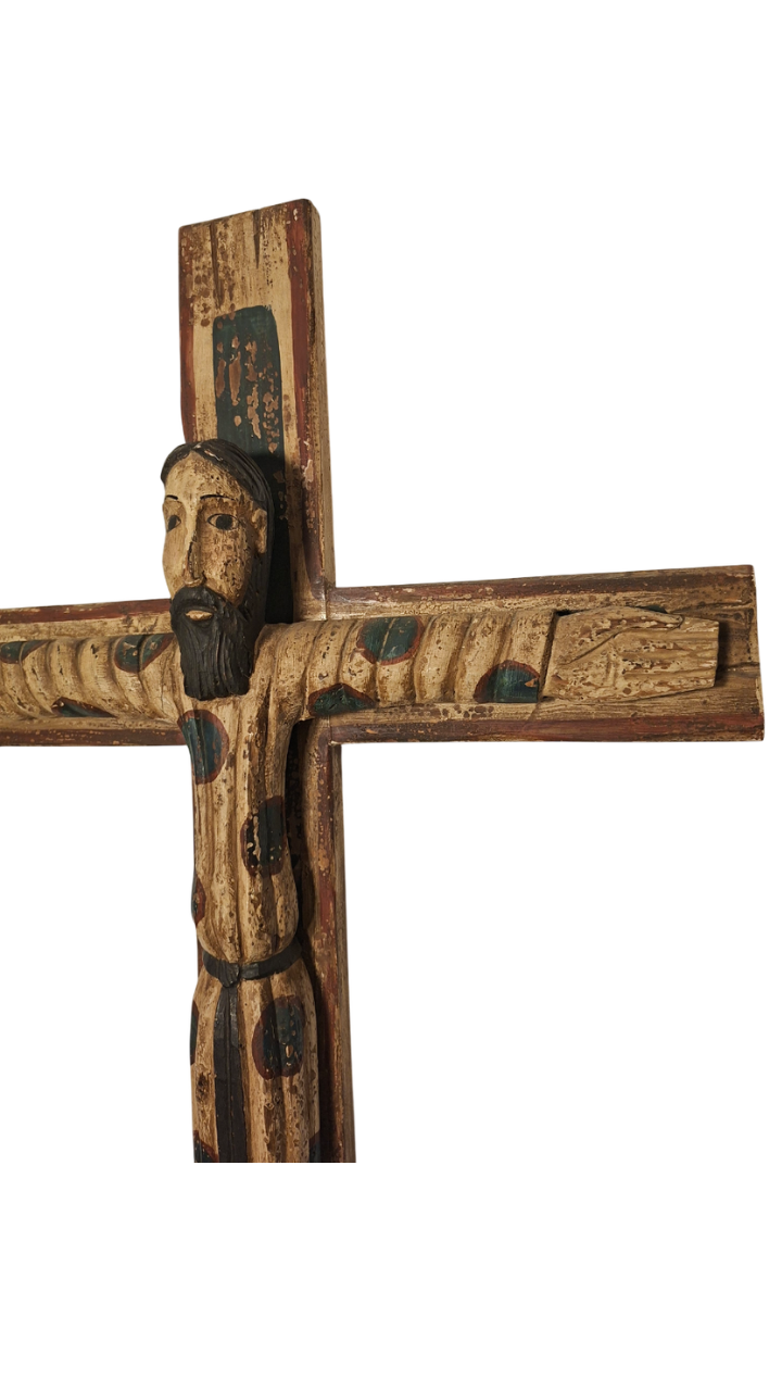 Christ en Majesté, Style roman - Bois sculpté Polychrome - Fin XIXeme début XXeme