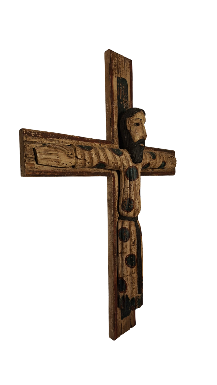 Christ en Majesté, Style roman - Bois sculpté Polychrome - Fin XIXeme début XXeme