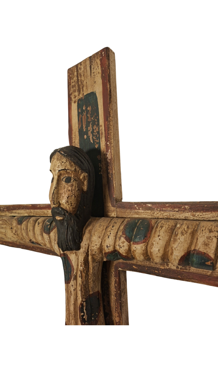 Christ en Majesté, Style roman - Bois sculpté Polychrome - Fin XIXeme début XXeme