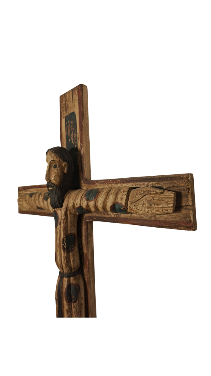 Christ en Majesté, Style roman - Bois sculpté Polychrome - Fin XIXeme début XXeme