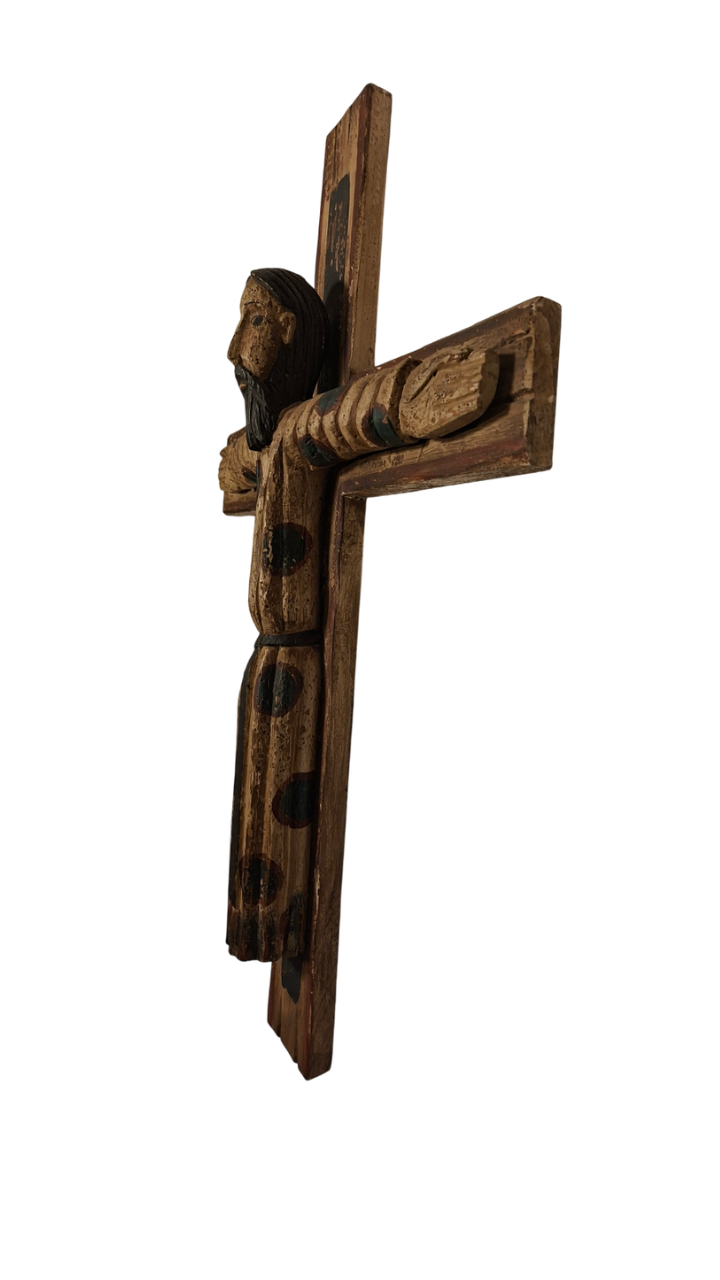 Christ en Majesté, Style roman - Bois sculpté Polychrome - Fin XIXeme début XXeme