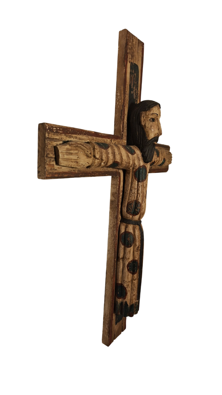 Christ en Majesté, Style roman - Bois sculpté Polychrome - Fin XIXeme début XXeme