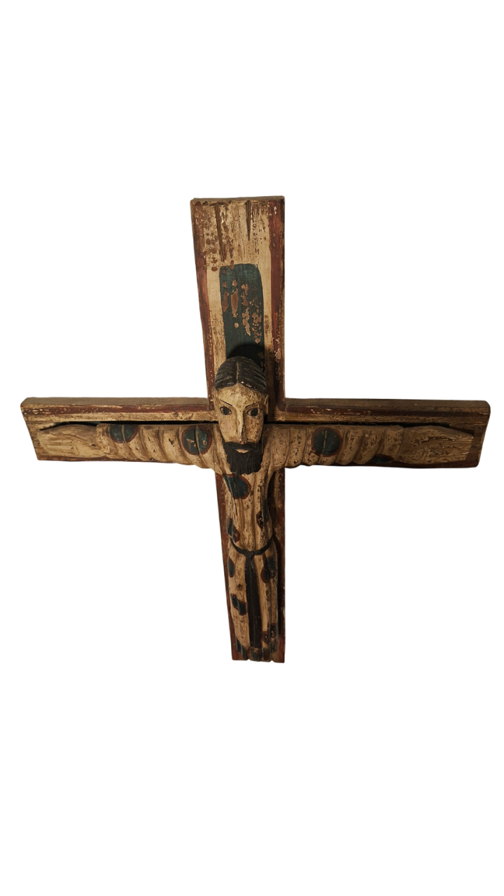 Christ en Majesté, Style roman - Bois sculpté Polychrome - Fin XIXeme début XXeme