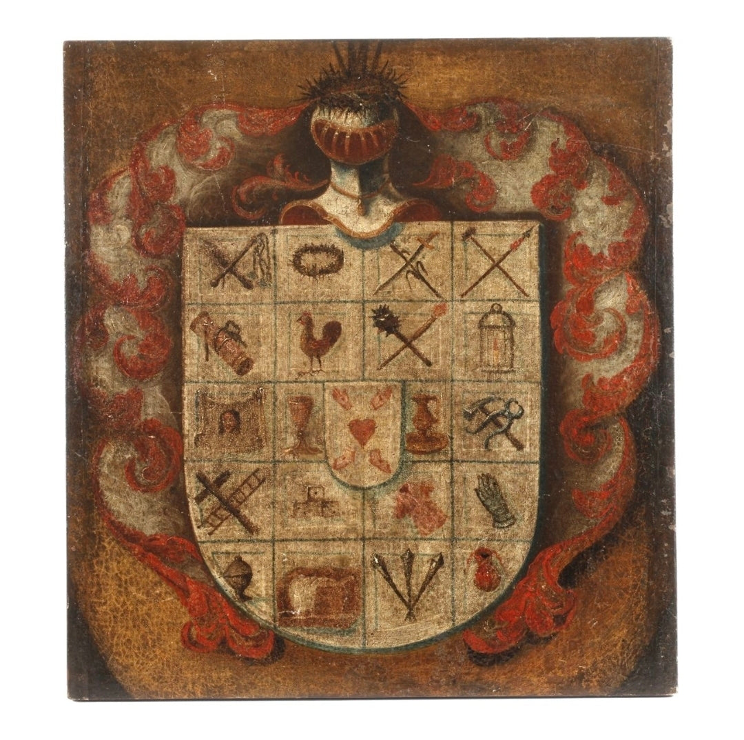 Magnifique Armoiries de l'Arma Christi - Huile sur toile - XIX