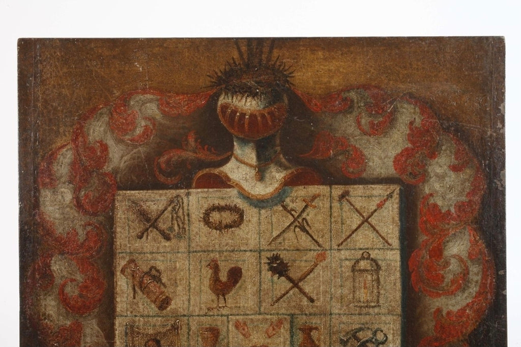 Magnifique Armoiries de l'Arma Christi - Huile sur toile - XIX