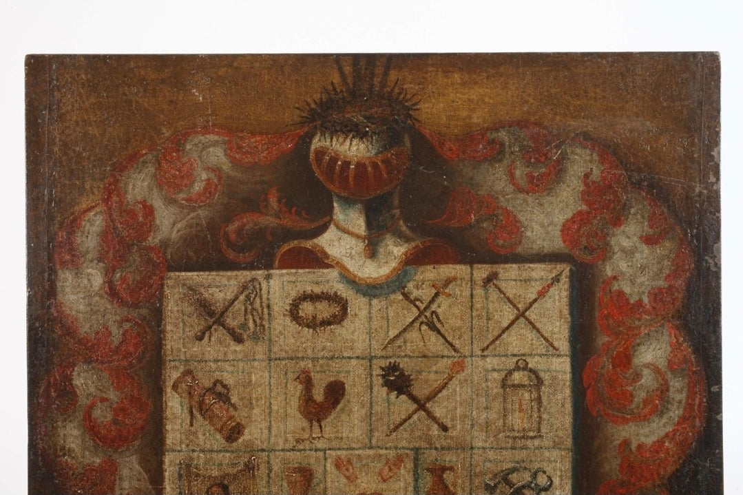 Magnifique Armoiries de l'Arma Christi - Huile sur toile - XIX