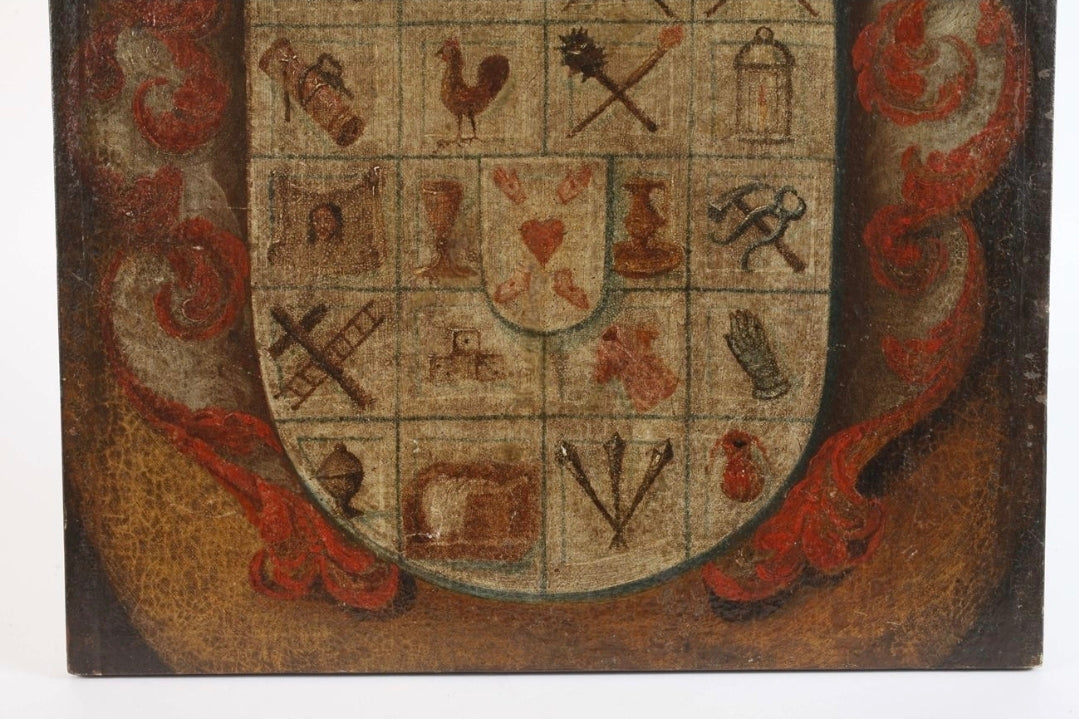 Magnifique Armoiries de l'Arma Christi - Huile sur toile - XIX