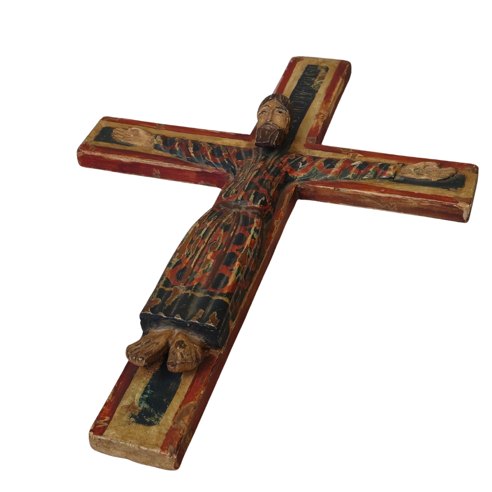 Magnifique Christ en Majesté, style roman - bois sculpté polychromé -